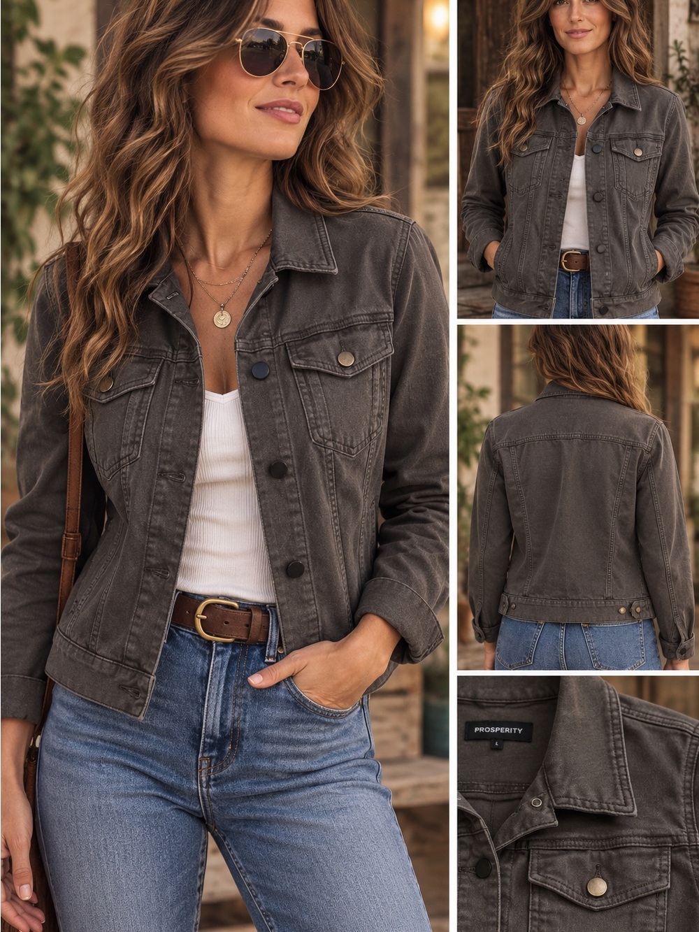 Prosperity Women's Button Up Denim Jean Jacket Army Green Size Large #1221CL